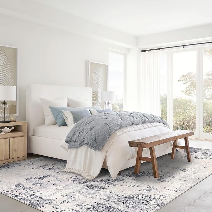 ROYHOME Area Rug 10x13 for Living Room Modern Abstract Rug, Grey Taupe | Accent Faux Wool Low Pile Ultra Soft Rug Stain Resistant Non Slip Non Shedding Throw Rug for Bedroom Home Decor