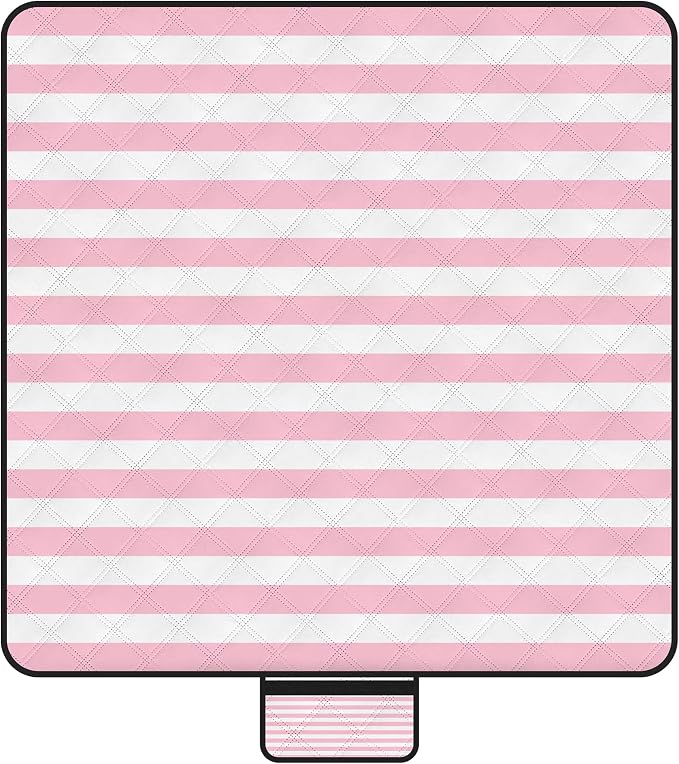 Waterproof Picnic Blankets,79''x79'' Extra Large Foldable Sandproof Beach Blanket,Portable 3-Layer Polyester Outdoor Picnic Blanket for Grass Lawn,Beach,Family Camping,Park,Travel-Pink Stripe