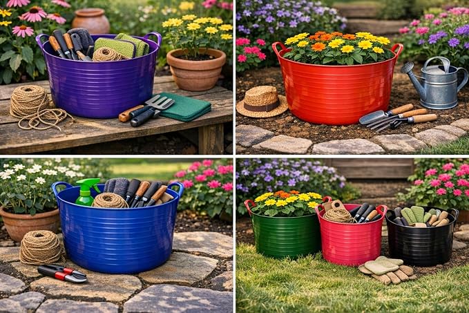 Red Gorilla Small Flexible Plastic Tub, Toy Storage, Laundry, Gardening & More, 14 Liter/3.7 Gallons, Black