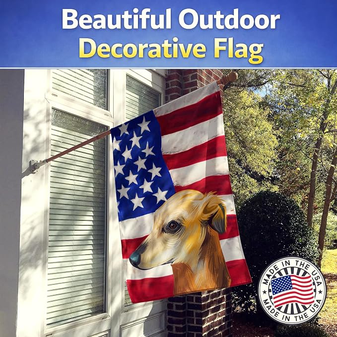 Caroline's Treasures CK6530CHF Galgo Espanol Dog American Flag House Flag Large Porch Sleeve Pole Decorative Outside Yard Banner Artwork Wall Hanging, Polyester, House Size, Multicolor