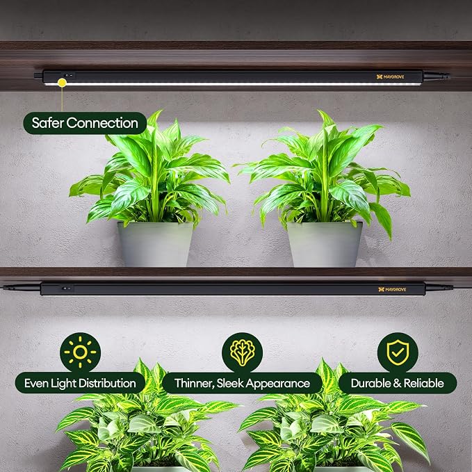 Maygrove Grow Lights for Indoor Plants, Sunlike Full Spectrum 5000K 2FT LED Growing Lamp 60W (4 x 15W), T5 Grow Light Strip for Seed Starting, Vegetables, Linkable, Black, 4-Pack