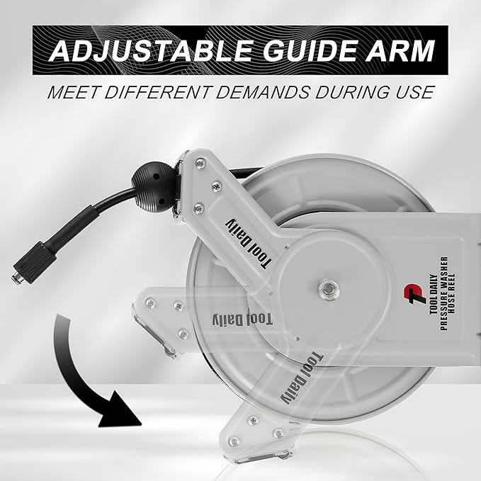 Tool Daily Retractable Pressure Washer Hose Reel 60 FT x 1/4”, Heavy Duty Power Washer Hose Reel 3600 PSI, Auto-Rewinding, Wall/Floor Mounted