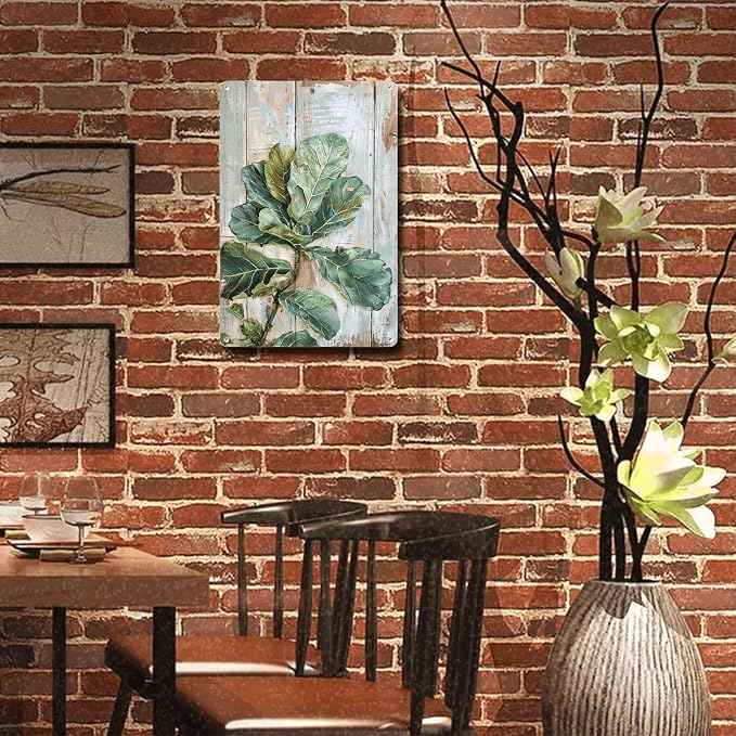Metal Sign Tin Sign Vintage Wall Art Rustic Elegance Fiddle Leaf Tin Sign for Indoor Plant Lovers Home Decor and Easy Installation Bar Sign for Club 6×8 Inches