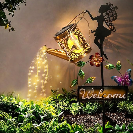 ZKLiLi Solar Hummingbird Watering Can Gifts with Lights,Outdoor Garden Fairy Welcome Sign Decor Waterproof for Patio Yard Porch Lawn Pathway Walkway Statues Gifts for Mom Grandma Women