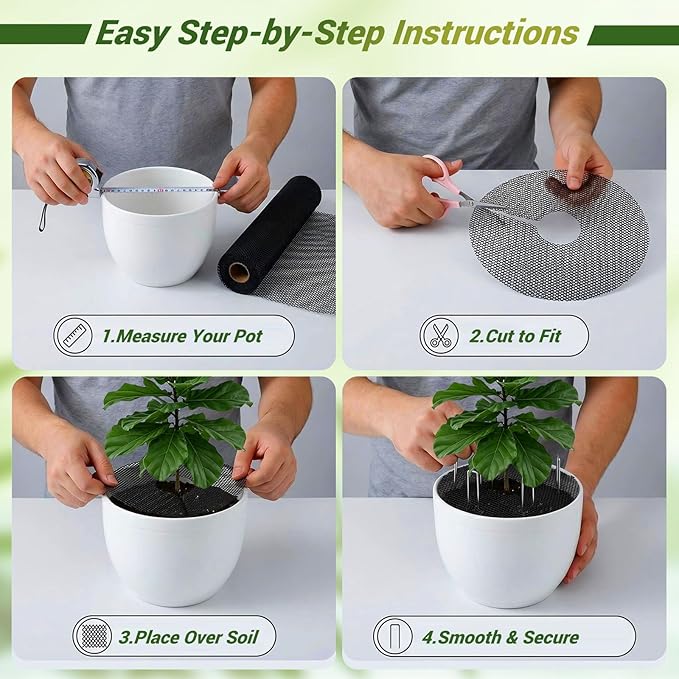 Plant Pot Grid Set, 15.7" W x 118" L Indoor Plant Protector from Cats, Pot Soil Cover Protector from Animals with Stakes & Zip Ties for Garden Balcony, Fits Different Pot Sizes(Black)