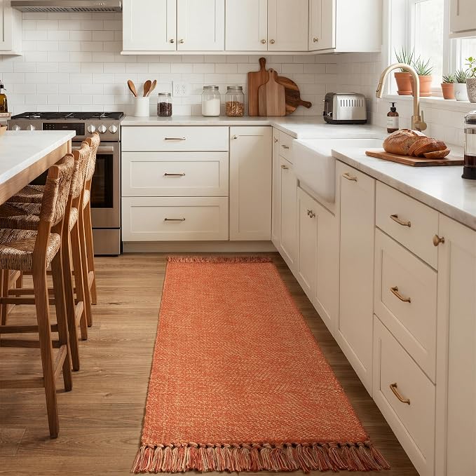 Fall Bathroom Rug 2' x 5', Terracotta Washable Kitchen Runner Rugs | Hand-Woven Entryway Rugs Runners for Hallway, Modern Farmhouse Laundry Carpet, Indoor Front Door Mat for Bedroom, Fall Decor