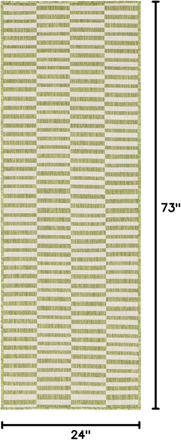 Unique Loom Outdoor Striped Collection Area Rug - Striped (2' x 6' 1" Runner, Green/Ivory)