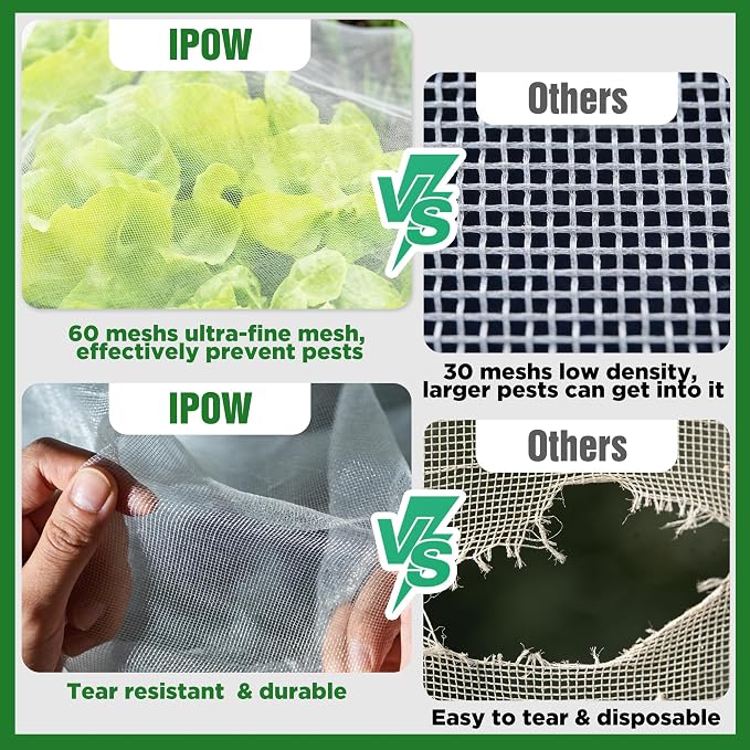 10 X 60FT Garden Mesh Netting Ultra Fine Mesh Netting Pest Barrier, Insect Bug Bird Netting for Vegetables Fruit Flower Garden Protection, Thickened 60 Mesh Row Covers Fabric Screen from Birds Bugs