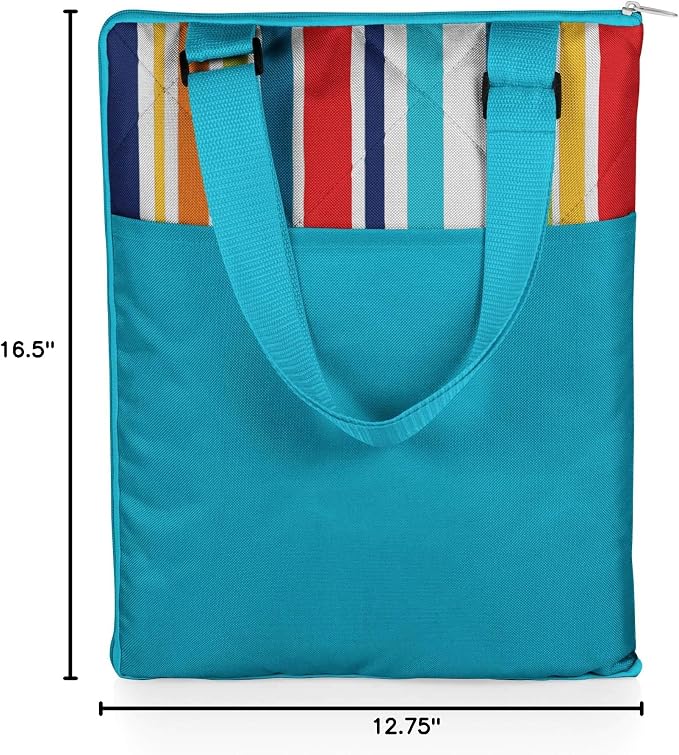 ONIVA - a Picnic Time brand - Vista Outdoor Picnic Blanket & Tote - Beach Blanket - Camping Blanket, (Fun Stripe Pattern with Aqua Blue Exterior), 16 x 11 x 3