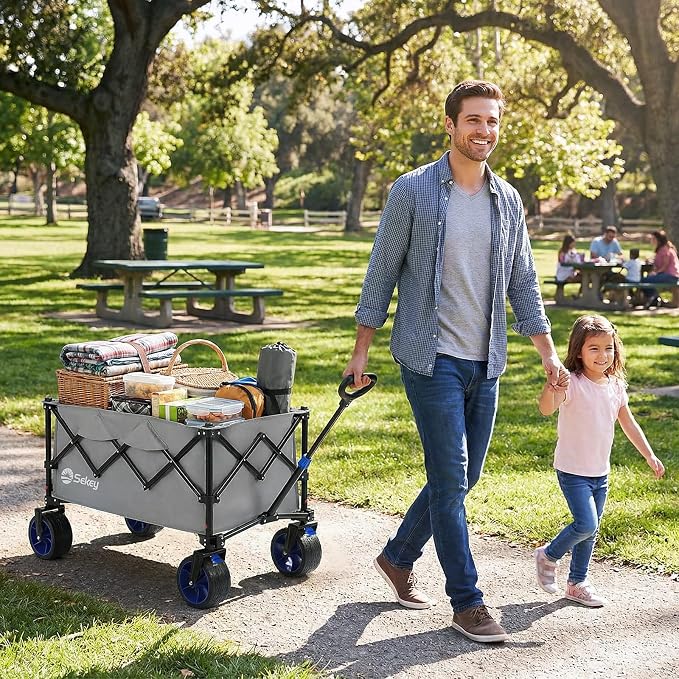 Sekey 250L Wagons Carts Foldable with Big All-Terrian Beach Wheels, Collapsible Heavy Duty Wagon, Extra Large Folding Wagon,Foldable Wagon for Camping, Garden, Sports. Gray