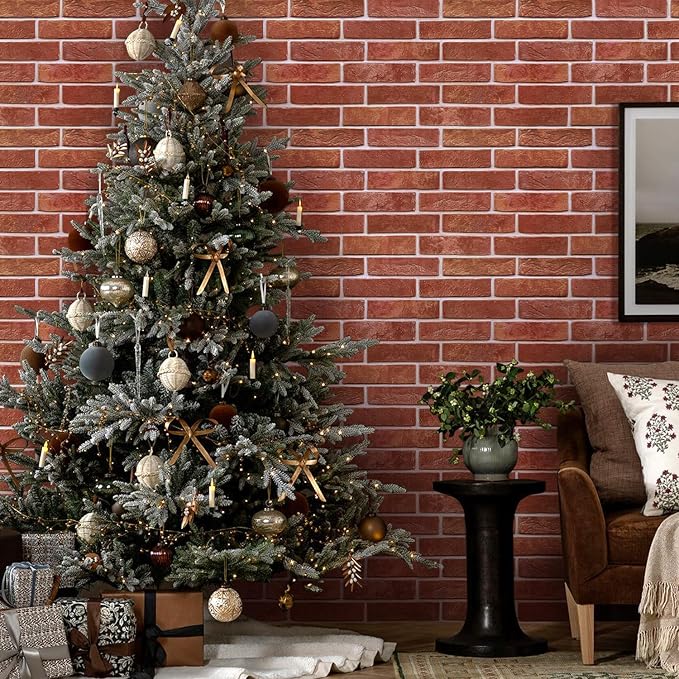 COMSTICKC 3D Red Faux Brick Wall Panel Peel and Stick Wall Stickers, 12 pcs of 22.8" x 11.8", DIY Lightweight PVC Fake Brick Decorative Wall Covering Backsplash Interior Decor,Covers 22.48 sq.ft