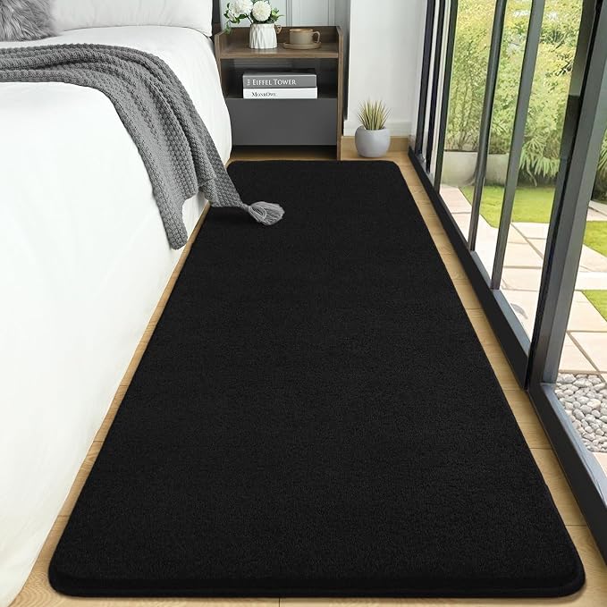 AROGAN 2x8 Runner Rug for Hallway, Long Runner Rugs Non Slip, Black | Soft Washable Memory Foam Carpet for Bedroom, Non Slip Backing Runners Rug for Hallways, Kitchen, Bathroom, Entryway Home