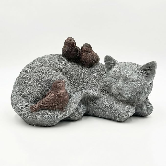 Cat Statue Outdoor Garden Decoration, Cat Memorial Stone Peaceful Sleeping Statues & Figurine Garden Decor for Patio Lawn Porch, 11.5" Tabby Grave Markers and Loss Pet Sympathy Gift