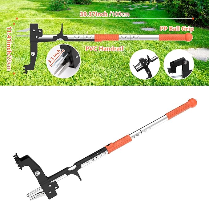 Fabater Weed Puller Tool, Gardening Stand Up Weeder Puller with 39.3" Ergonomic Long Handle and 4 Stainless Steel Claws, Heavy Duty Weed Remover Without Bending, Pulling or Kneeling