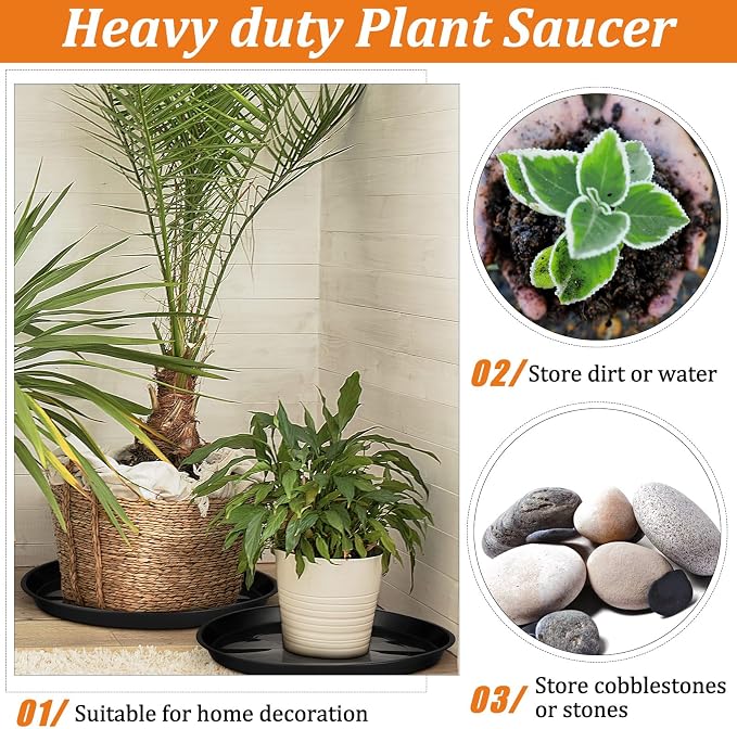 Eccliy 10 Packs 18 Inch Plastic Large Plant Saucers Heavy Duty Planter Trays Jumbo Flower Pot Saucers Plastic Water Trays for Indoors and Outdoors