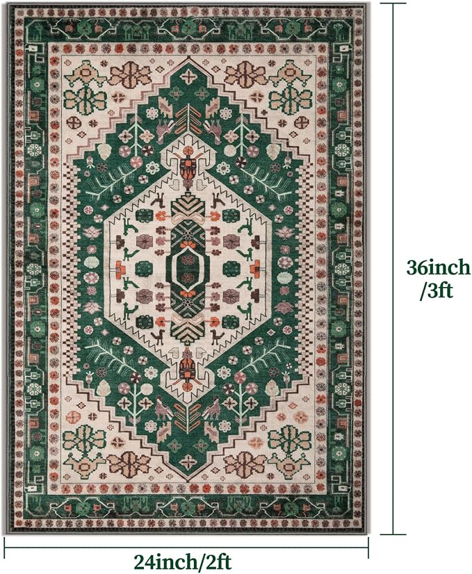 Ciicool 2x3ft Small Area Rug,Washable Boho Thin Mat for Entryway Kitchen | Oriental Non-Slip Low-Pile Indoor Carpet Soft Entry Rugs for Entrance Bedroom Kitchen Bathroom Foyer Decor