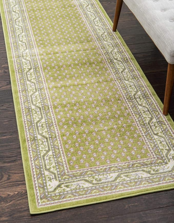Unique Loom Williamsburg Collection Traditional Border with Dotted Center Area Rug, Runner 2' 9" x 9' 10", Green/Beige