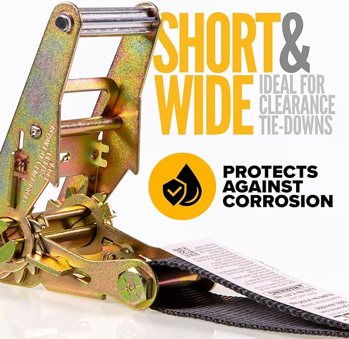 US Cargo Control Twisted Snap Hook Ratchet Straps 2 Inch x 8 Foot (2-Pack), 10,000 LBS Break Strength, Car Tie Down Straps for Trailers, Tie Down Cars, Motorcycles, Race Cars - Low-Profile Ratchet