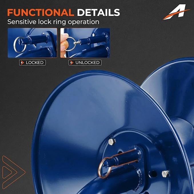 Blue Manual Twin Welding Hose Reel - Holds 100 ft of 3/8" or 1/4" Gas Hose, Universal Mounting Bracket for Wall, Ceiling or Cart (Hose Not Included)