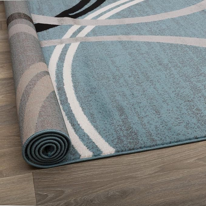 Rugshop Wavy Circles Modern Non-Shedding Runner Rug Blue 2'7" x 8' | Rectangular, Size 2'7" x 8', Living Room, Bedroom, Dining Room, Home Office, Kitchen, Entryway, Hallway, Nursery, Kids Room