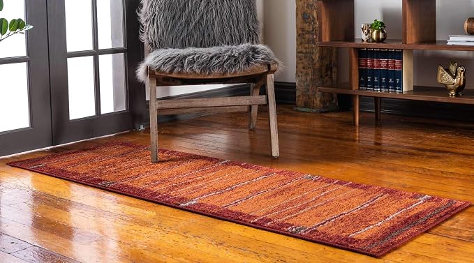 Unique Loom Autumn Collection Modern Contemporary Casual Abstract Area Rug (Terracotta/ Burgundy Border, 2 ft 6 in x 10 ft Runner)