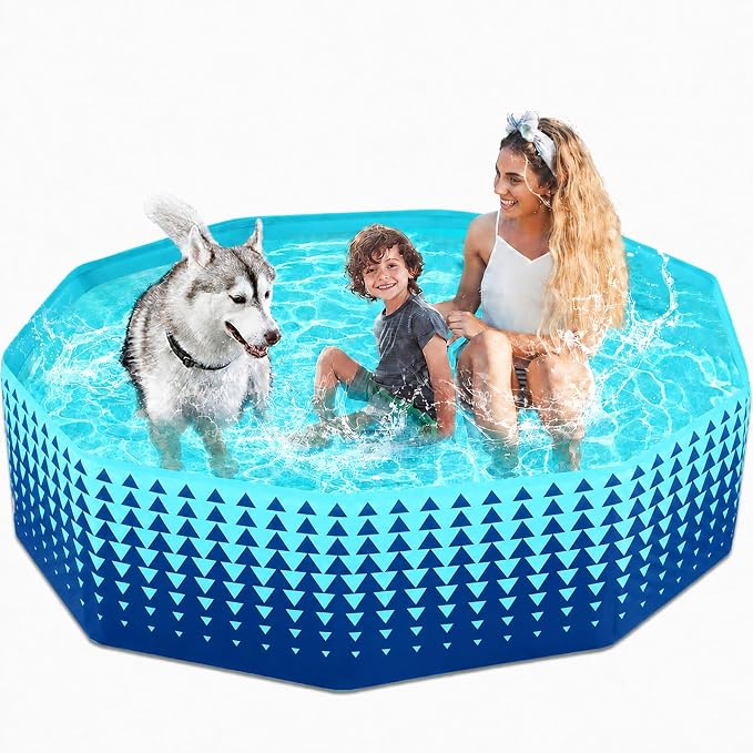 Jasonwell Foldable Dog Kiddie Pool - Hard Plastic Kids Paddling Pool Toddler Baby Swimming Pools for Backyard Collapsible Whelping Box Pet Doggie Cats Wading Pools Bathtub for Puppy Large Dogs 71In,G