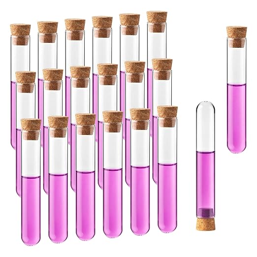 20pcs Glass Test Tubes, 25x150mm vol. 50ml (1.69oz), Borosilicate Glass Test Tube Set with Cork Stoppers, for Plants Lab Home Party Use, LVH009