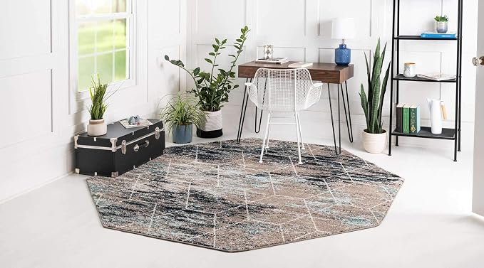 Unique Loom Trellis Frieze Collection Area Rug - Geometric (5' Octagon, Blue Multi/ Ivory)