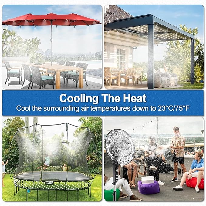 Misters for Outside Patio, 65FT|20M Outdoor Water Misting Cooling System. Backyard Mist Kit for Garden Greenhouse Fan Deck Umbrella Canopy Pool Porch Trampoline Sprinkler Park BBQ Party Accessories