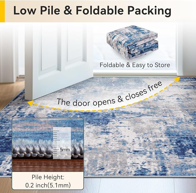 RELEANY Washable Square 10' x10' Area Rug for Living Room Blue Gray | Carpet for Bedroom, Kitchen, Office, Hallway and Entryway, Printed Pattern, Non‑Slip, Soft, Stain‑Resistant, Easy to Clean