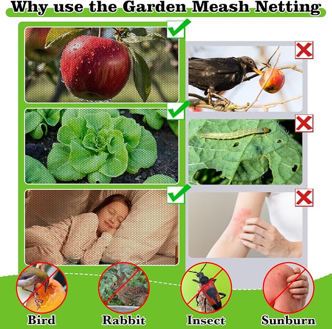 20 x 10 Ft Mosquito Netting for Garden Patio, Breathable Mesh Net for Bird and Insect Protection, Plant Cover for Vegetables, Fruits and Flowers, 3x6m Black