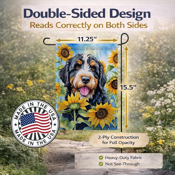 Caroline's Treasures DAC6025GF Bernedoodle in Sunflowers Garden Flag Mailbox Flag Decorative Yard Flag Banner Outside Patio Artwork Yard Flower Beds, Garden Size, Multicolor