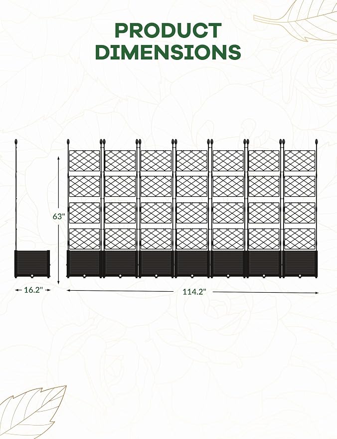 7PCS Planter Box WithTrellis,Planter Box for Climbing Plants/Vines,116x63In Garden Trellis,for Vegetables Flower, Planter Box for Backyard Patio Balcony