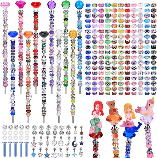 AIPRIDY DIY Crystal Beaded Fairy Wand Garden Stakes Kit, Colorful Decorative Wands with Assembly Guide, 12 or 10 Inch Threaded Rods,Outdoor Garden Decoration Set (238, Rainbow+Hybrid Top)