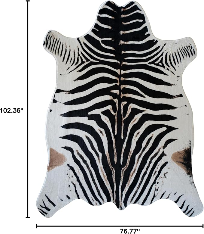 rugoo Zebra Print Rug 6.4 ft x 8.5 ft Black and White Animal Print Area Faux Fur Mat Carpet for Living Room Bedroom Nursery Sofa
