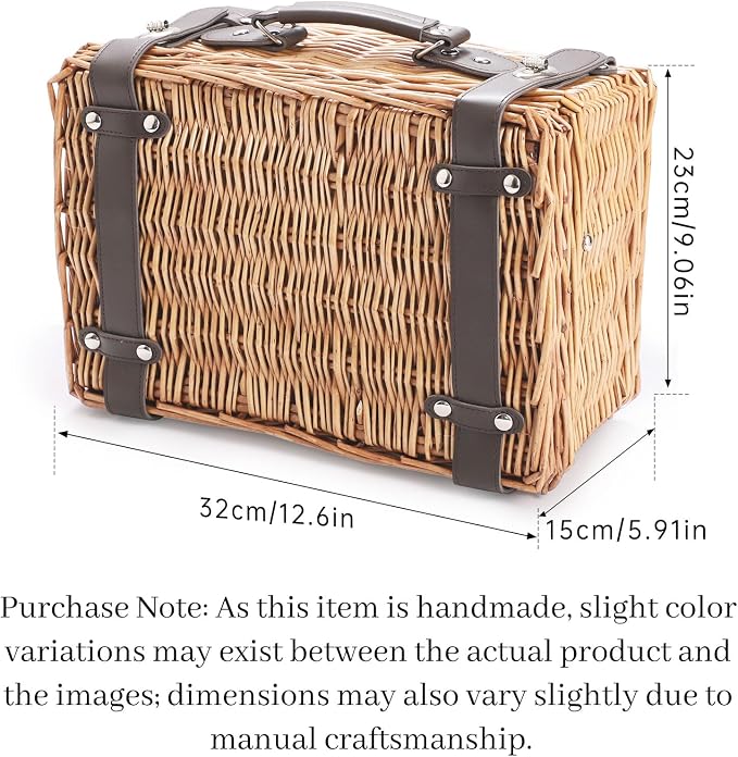 Picnic Basket Set for 2, Wicker Picnic Baskets with Waterproof Blanket and Cutlery Service Kit, Willow Hamper for Camping, Outdoors, Valentine's Day, Christmas, Birthday, Wedding Gift
