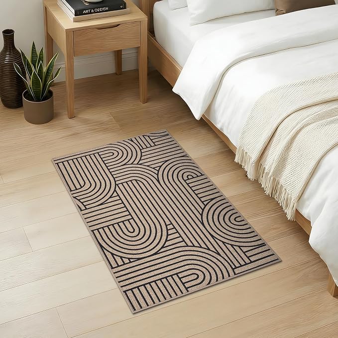 GarveeHome Easy Jute Rainbow Rug 2x3 Entryway Rug Indoor Outdoor Front Door Mat Neutral Non Slip Non Shedding Washable Farmhouse Kitchen Mat