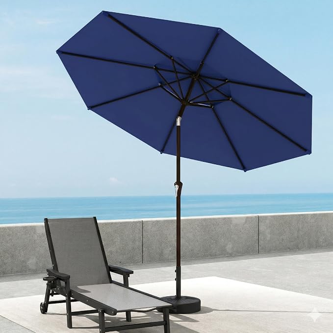 10FT Patio Umbrella, 2 Tier Outdoor Table Umbrella, Large Vented Market Umbrellas with Push Button Tilt and Crank, 8 Sturdy Ribs for Backyard, Deck, Pool, UPF50+ UV Protection