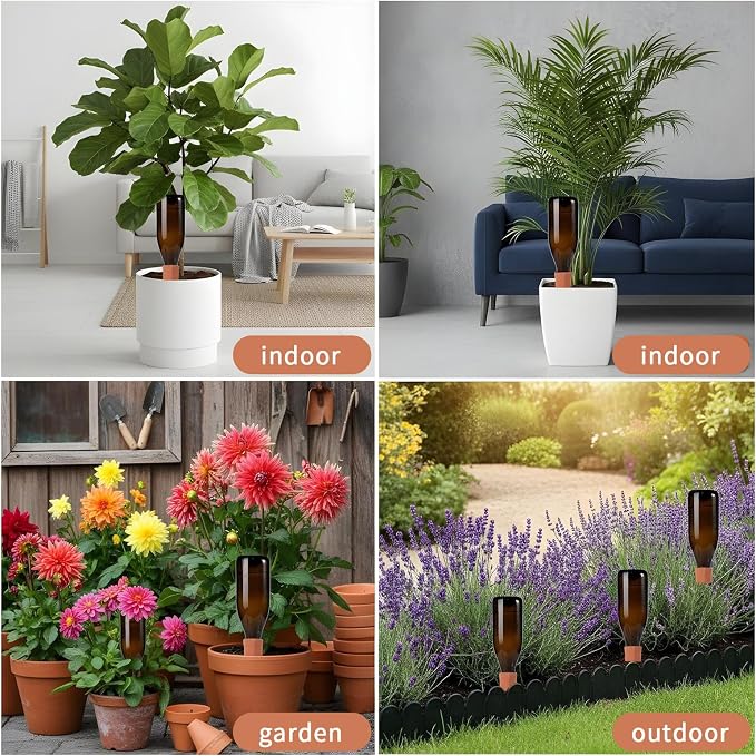 6 Pcs Large Terracotta Watering Spikes, 95ml Clay Watering Spikes for Plants, Automatic Self-Watering System for Indoor & Outdoor Use, Slow Release Plant Nanny, Vacation Plants Care