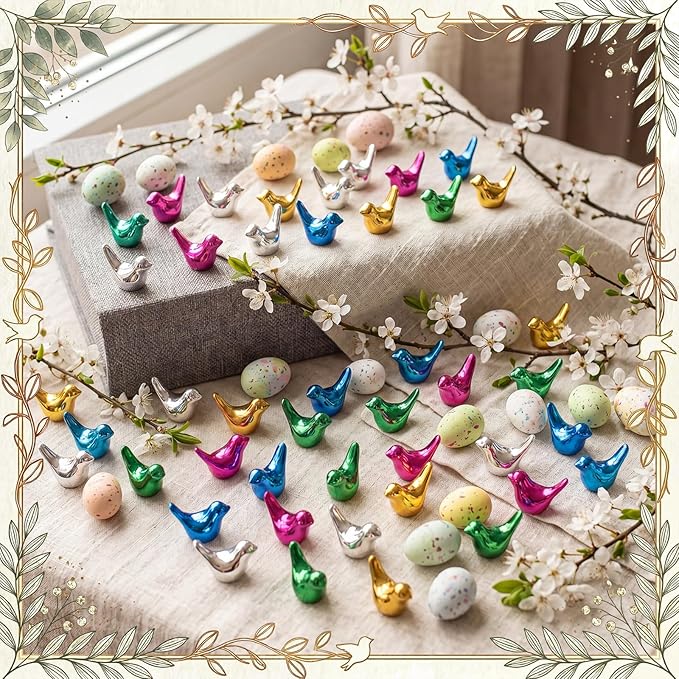 Sieral 100 Pcs Multicolor Mini Bird Figurines Miniature Resin Bird Statues Small Animal Statues Fairy Garden Accessories for Micro Garden Landscape Dollhouse Cake Potted Plants DIY, 0.59" x 0.67"