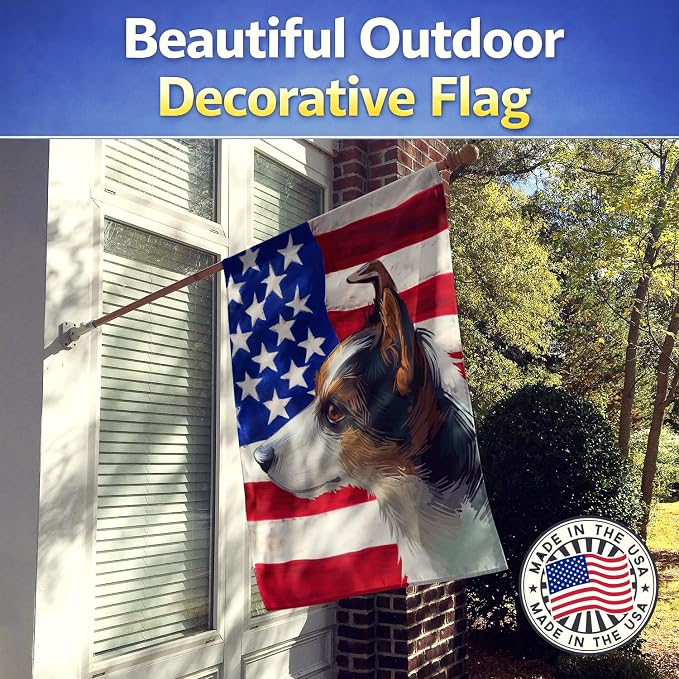 Caroline's Treasures CK6617CHF Miniature Fox Terrier Dog American Flag House Flag Large Porch Sleeve Pole Decorative Outside Yard Banner Artwork Wall Hanging, Polyester, House Size, Multicolor