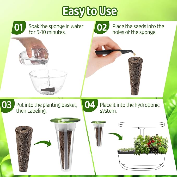 121 Pack Seed Starter Pods Kit for AeroGarden, Including 50pcs Grow Sponges, 50pcs Pod Lables, 1 Tweezers & 20pcs Tags, Replacement Root Growth Sponge for Most Hydroponics Growing System Seed Pods
