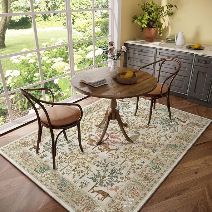 5x7 Area Rugs for Living Room: Washable Rug Vintage Area Rug Stain Resistant Non Slip Low Pile Lightweight Soft Carpets Rugs for Bedroom Dining Room Kitchen Nursery Kids Room Farmhouse Indoor