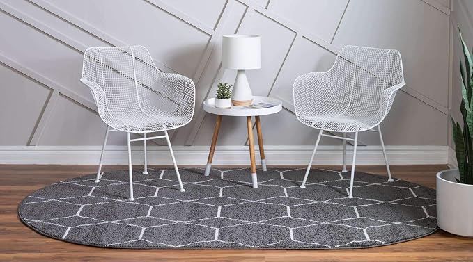 Unique Loom Trellis Frieze Collection Area Rug - Geometric (5' x 8' Oval, Dark Gray/ Ivory)