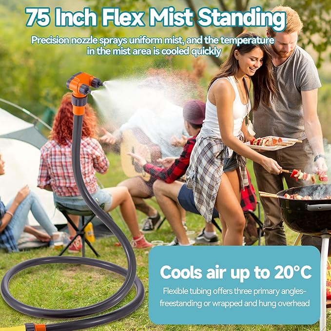 Standing Misters for Outside Patio, Thickened Pipe 360° Adjustable Nozzle Portable Outdoor Misting System for Cooling, Outdoor Water Mister Kit for Backyard Pool BBQ Pets Porch Sprinkler