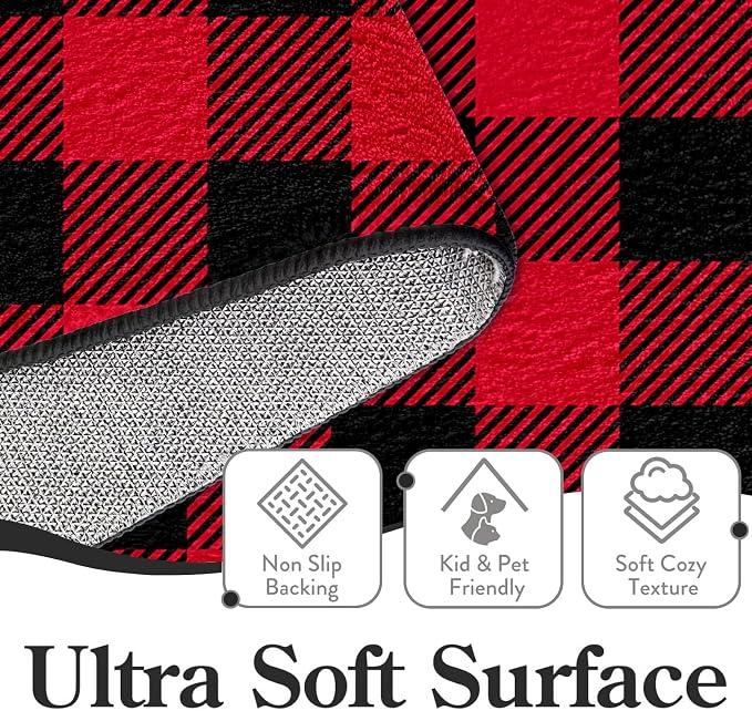 Red Black Buffalo Plaid Rug 6' x 9' Buffalo Check Rugs Carpet Living Room | Christmas Halloween Area Rugs for Bedroom Dining Room, Machine Washable, Non Slip