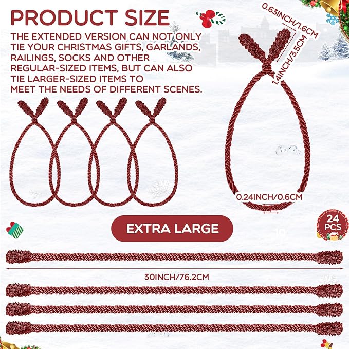 Zhengmy 24 Pcs 30 Inch Christmas Garland Ties Decorative Twist Ties for Banister Reusable Flexible Twist for Stairway Christmas Garland Hanger Xmas Railing Decor Holiday Craft Wrapping (Burgundy)