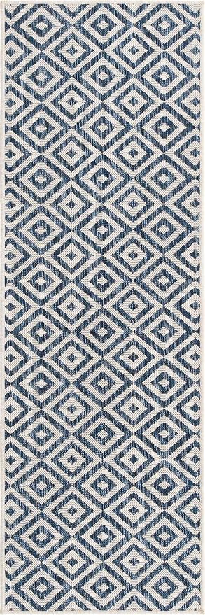 Unique Loom Jill Zarin Outdoor Collection Area Rug - Costa Rica (2' x 6' 1'' Runner, Blue/ Ivory)