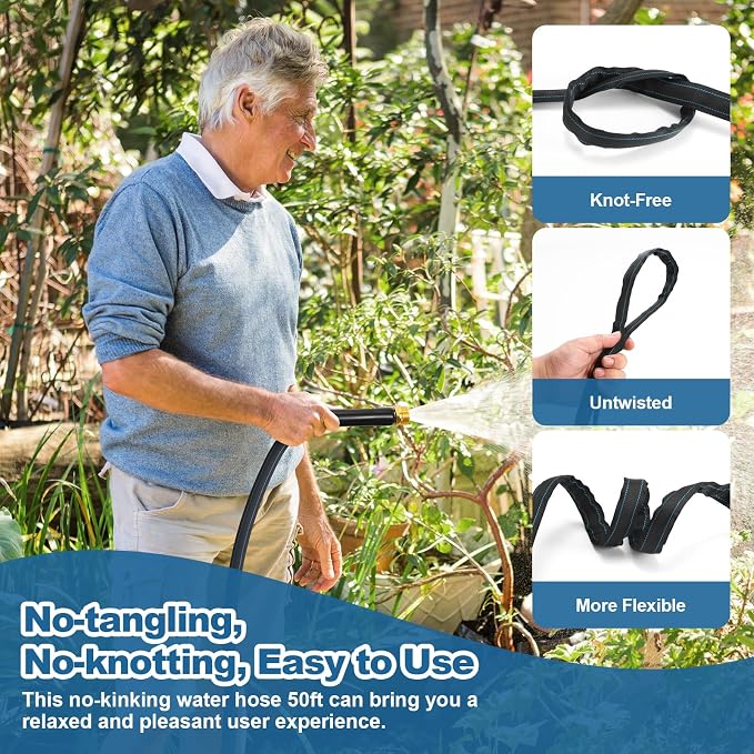 CXEZSIK Garden Hose, Lightweight, Non-Expanding, Leak-Proof Metal Connector, No-Knot No-Tangle, Easy to Store and Carry, Wear-Resistant, 3/4GHT Flexible Water Hose, Hose for Yard, Garden, Outdoor