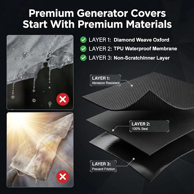 Generator Covers, Generator Covers While Running, 32X24X24 inches, Top Can be Opened, With Tool Bag and Visual Operation Window, Suitable for 3000W-12000W Frame Generator, Black.